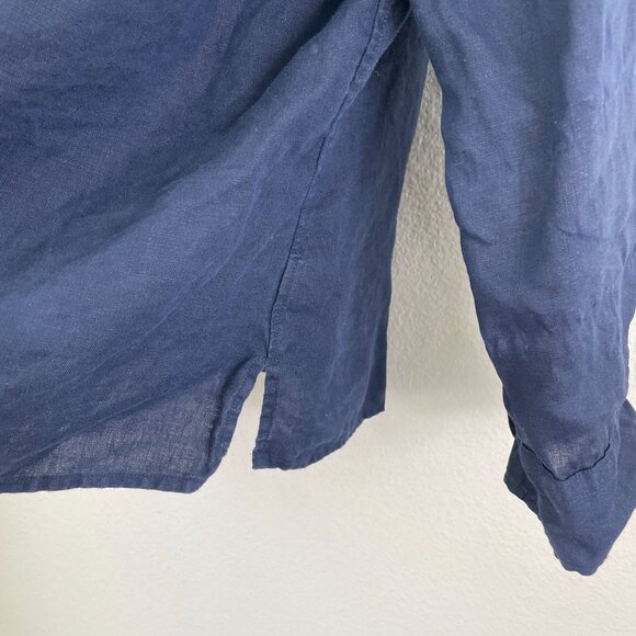 Chaps Classics Womens Plus 2X Blue Button Up 100% Linen Shirt Roll Tab Sleeve - Picture 8 of 9